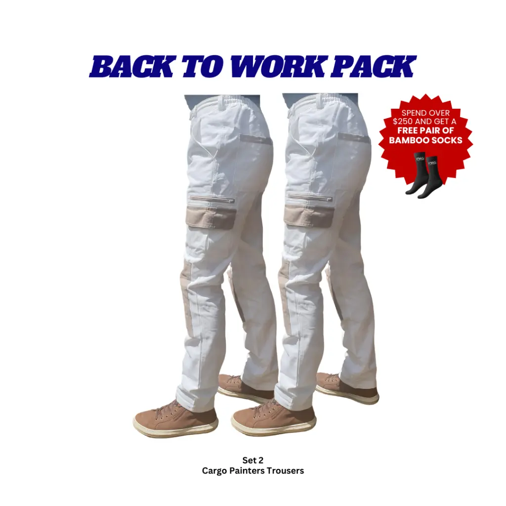 Set 2 Back to Work Pack - WHITE PAINTERS CARGO TROUSERS