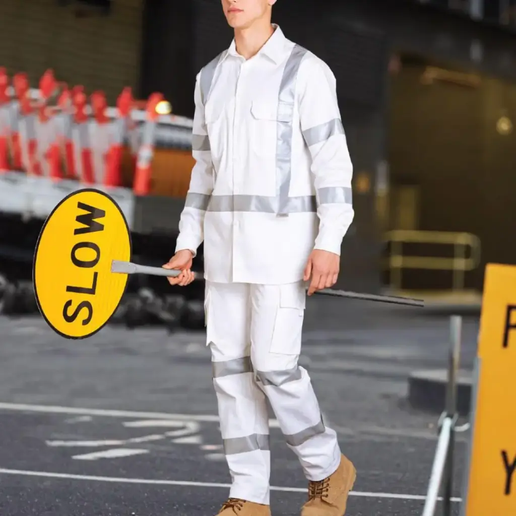 WT09HV Mens White Safety Shirt with X Back Biomotion Tape Configuration