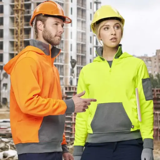 SW78 - Unisex Hi Vis 1/4 Zip Premium Fleece Hoodie